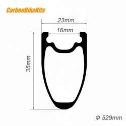 24" Junior 520mm 35x23mm Tubeless BMX Carbon Rim
